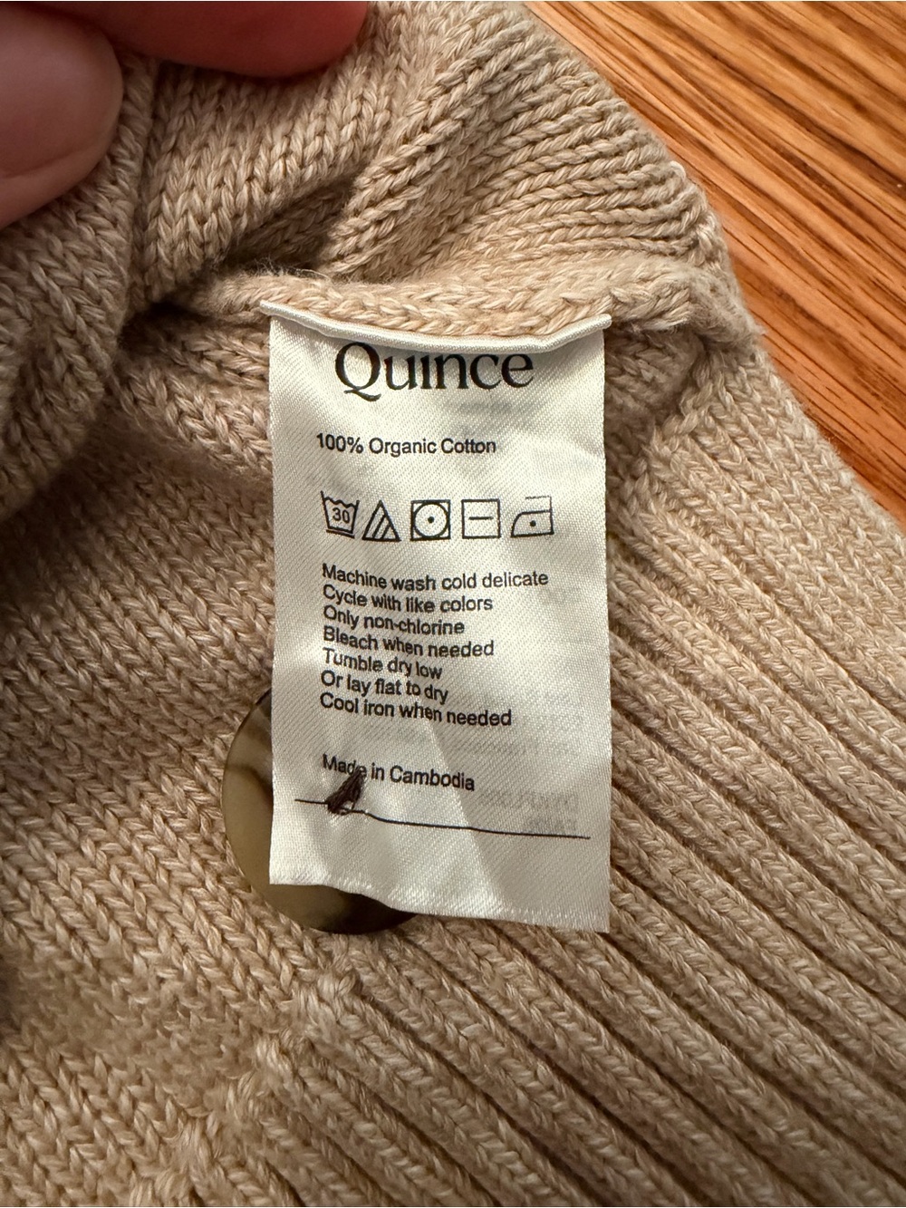 Quince Light Beige Button-Front Women’s Cardigan Sweater - Picture 3 of 3